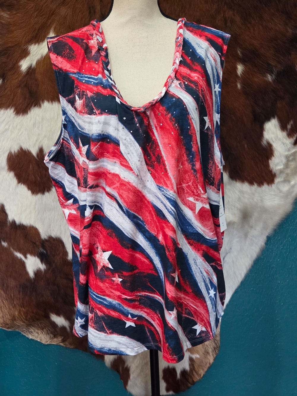 Women’s Red, White & Blue Starprint Sleeveless Tank Top